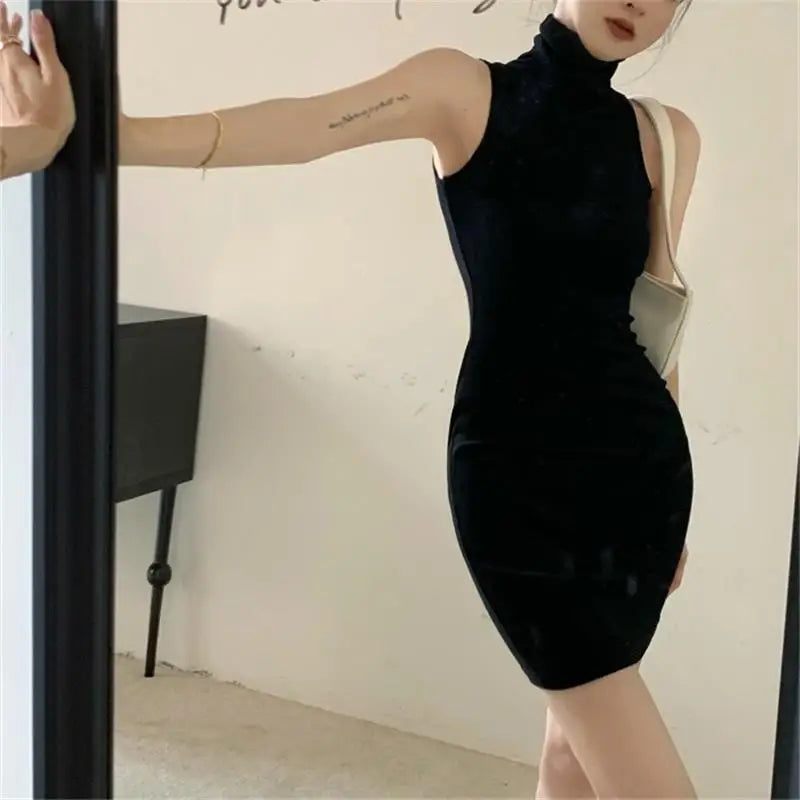 Summer Sexy High Neck Tight Dress Oversleeve